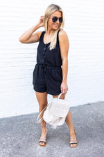 Load image into Gallery viewer, You&#39;re An Expert Button Front Black Romper
