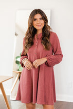 Load image into Gallery viewer, Lasting Daydream Brick Henley Babydoll Ribbed Dress
