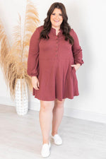 Load image into Gallery viewer, Lasting Daydream Brick Henley Babydoll Ribbed Dress
