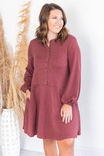 Load image into Gallery viewer, Lasting Daydream Brick Henley Babydoll Ribbed Dress
