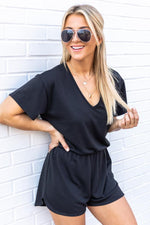 Load image into Gallery viewer, Perfectly Imperfect Black V-Neck Romper
