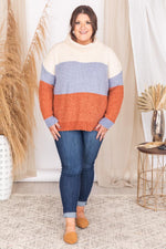 Load image into Gallery viewer, Always Memorable Rust/Blue Turtleneck Striped Sweater FINAL SALE

