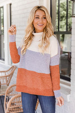 Load image into Gallery viewer, Always Memorable Rust/Blue Turtleneck Striped Sweater FINAL SALE
