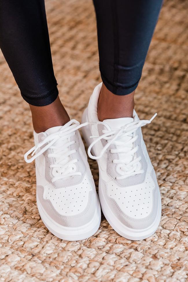 Tracey White/Taupe Platform Quilted Sneaker