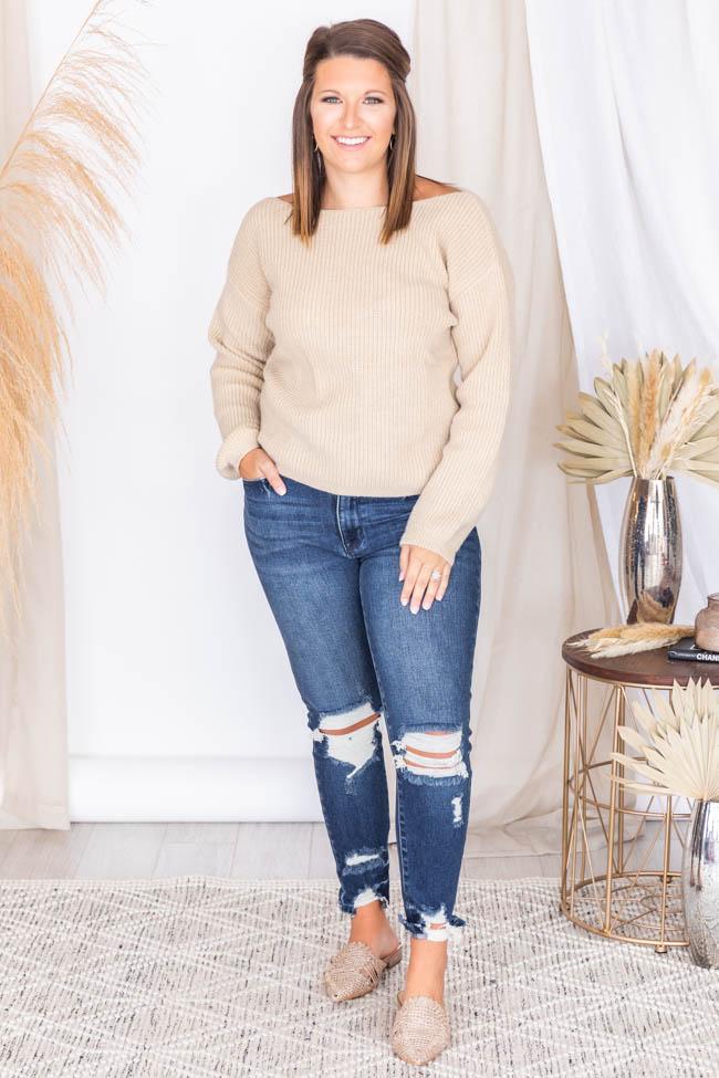 City Streetlights Oatmeal Boat Neck Sweater