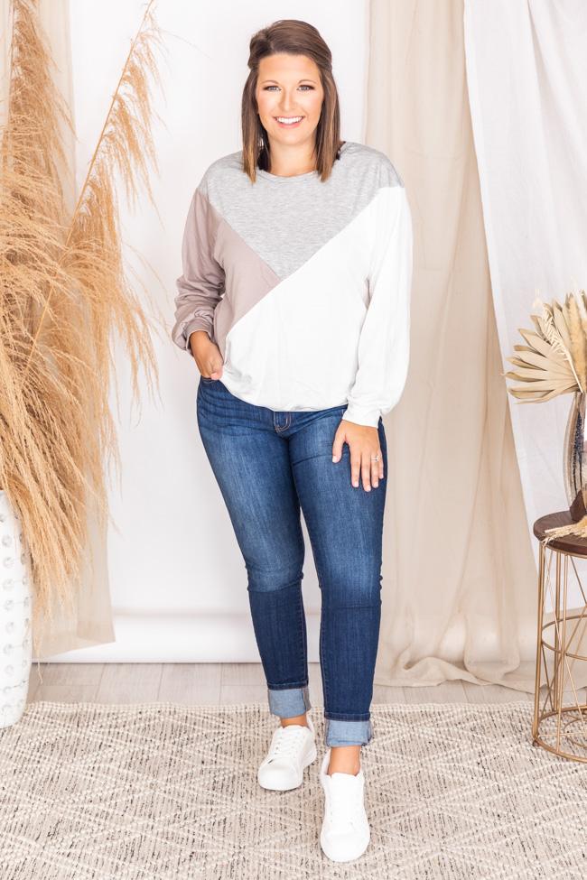 Coffee Run Mocha/Grey Colorblock Pullover