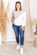 Load image into Gallery viewer, Coffee Run Mocha/Grey Colorblock Pullover
