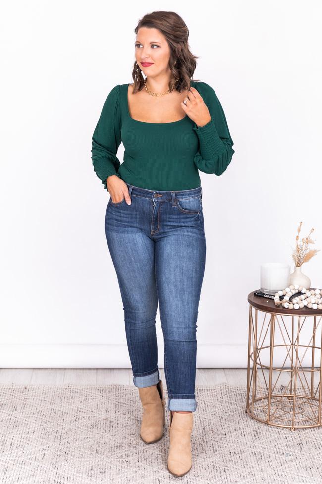 Goodbye Letters Green Square Neck Bodysuit
