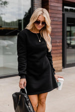 Load image into Gallery viewer, Downtown Streets Black Belted Sweatshirt Dress
