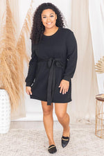 Load image into Gallery viewer, Downtown Streets Black Belted Sweatshirt Dress
