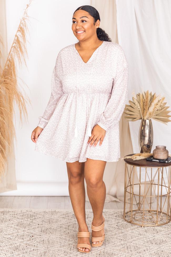 What's Happening Beige Animal Print Dress