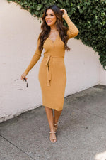 Load image into Gallery viewer, Only In Fairytales Mustard Belted Henley Midi Dress

