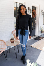 Load image into Gallery viewer, Divine Intervention Black Tie Front Sweater
