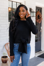 Load image into Gallery viewer, Divine Intervention Black Tie Front Sweater
