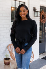 Load image into Gallery viewer, Divine Intervention Black Tie Front Sweater
