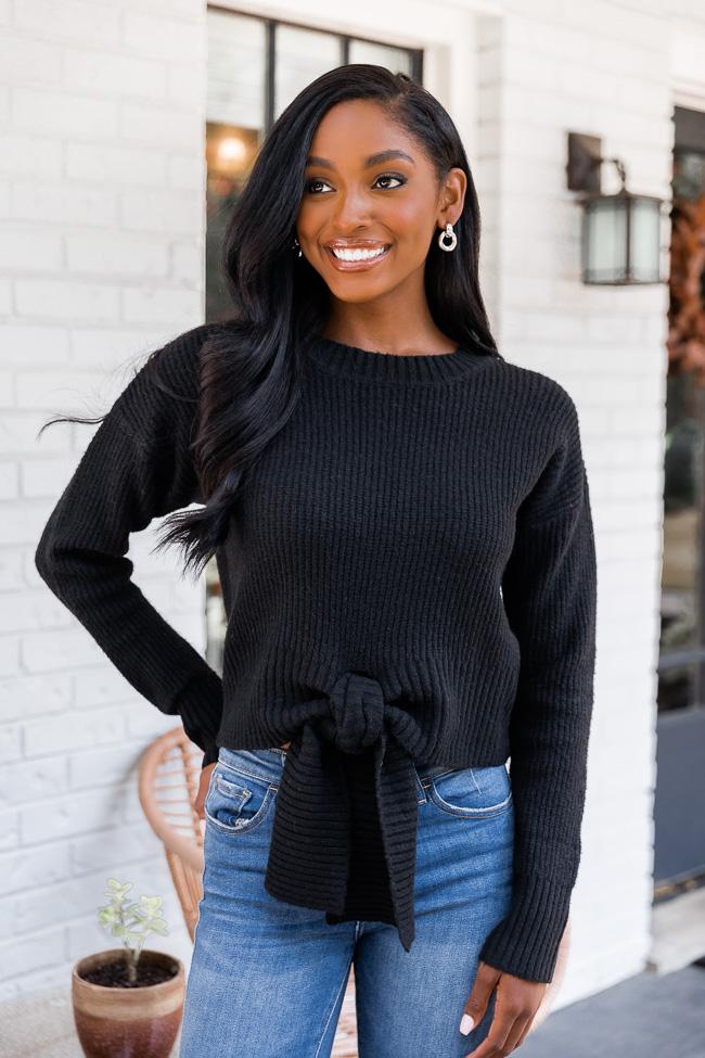 Divine Intervention Black Tie Front Sweater