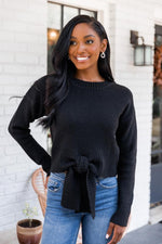 Load image into Gallery viewer, Divine Intervention Black Tie Front Sweater
