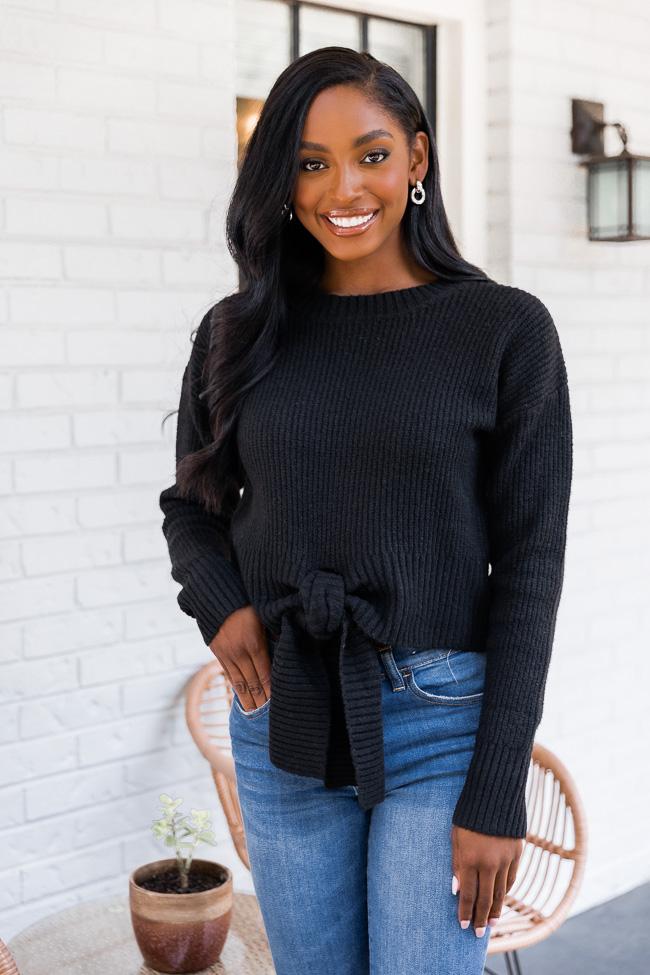 Divine Intervention Black Tie Front Sweater