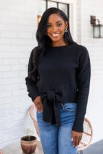 Load image into Gallery viewer, Divine Intervention Black Tie Front Sweater

