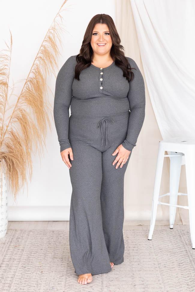 Casually Cool Charcoal Ribbed Flare Pants