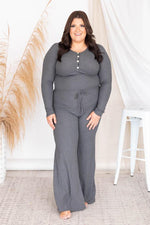 Load image into Gallery viewer, Casually Cool Charcoal Ribbed Flare Pants
