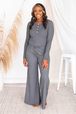 Load image into Gallery viewer, Casually Cool Charcoal Ribbed Flare Pants
