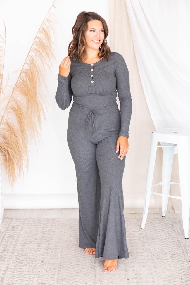 Casually Cool Charcoal Ribbed Flare Pants