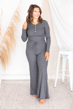 Load image into Gallery viewer, Casually Cool Charcoal Ribbed Flare Pants
