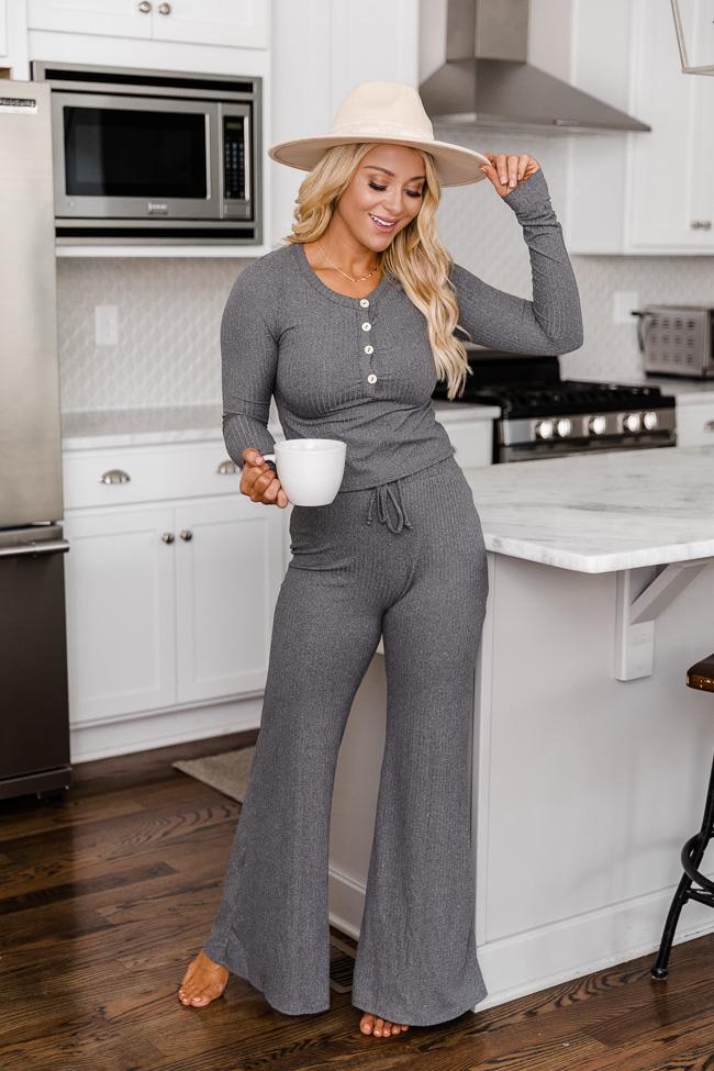 Casually Cool Charcoal Ribbed Flare Pants