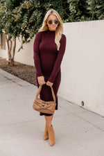 Load image into Gallery viewer, Any Other Night Wine Mock Neck Ribbed Midi Dress
