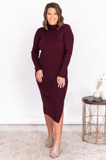 Load image into Gallery viewer, Any Other Night Wine Mock Neck Ribbed Midi Dress
