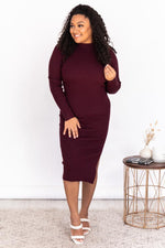 Load image into Gallery viewer, Any Other Night Wine Mock Neck Ribbed Midi Dress
