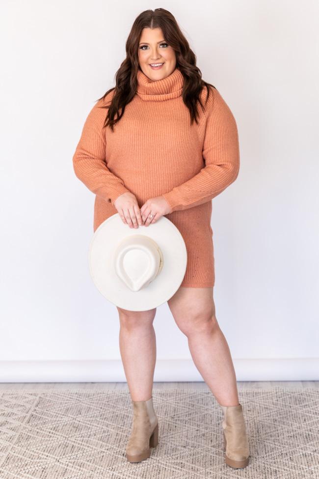 Stay Or Leave Orange Turtleneck Sweater Dress