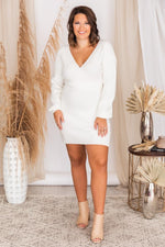 Load image into Gallery viewer, Greater Than Ever Ivory Wrap Sweater Dress
