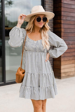 Apple Picking Navy Gingham Mini Dress