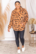 Load image into Gallery viewer, Bonfire Nights Brown Animal Print Sherpa Pullover FINAL SALE
