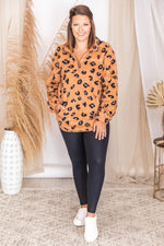 Load image into Gallery viewer, Bonfire Nights Brown Animal Print Sherpa Pullover FINAL SALE
