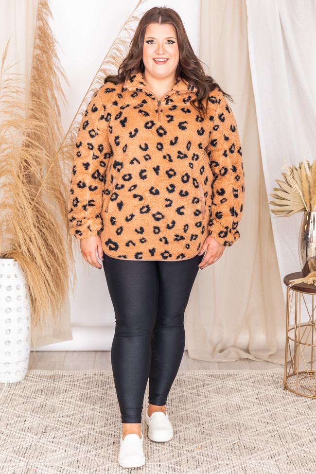 Bonfire Nights Brown Animal Print Sherpa Pullover FINAL SALE