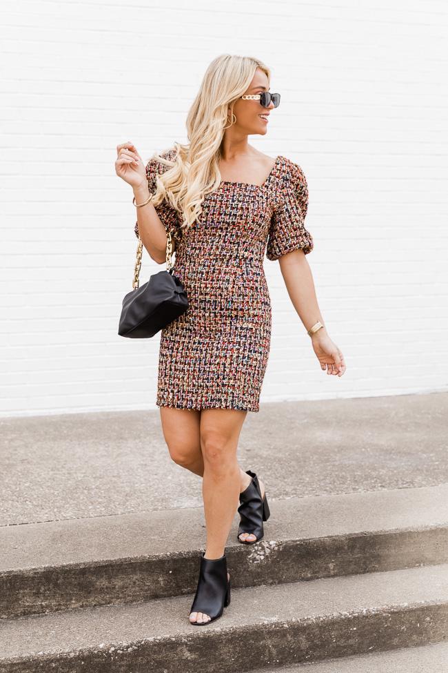 Life Of The Party Multi Puff Sleeve Tweed Dress