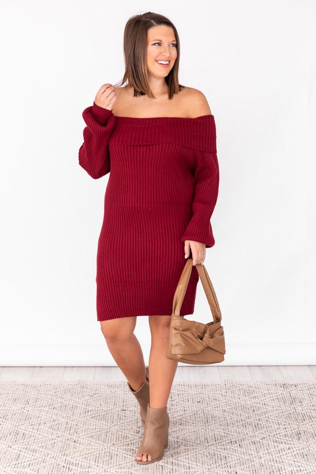 Spotlight Attention Red Off The Shoulder Sweater Dress