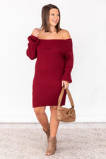 Load image into Gallery viewer, Spotlight Attention Red Off The Shoulder Sweater Dress
