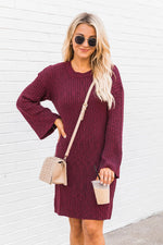 Load image into Gallery viewer, Decide My Path Ribbed Bell Sleeve Burgundy Sweater Dress

