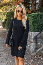 Load image into Gallery viewer, Decide My Path Ribbed Bell Sleeve Black Sweater Dress
