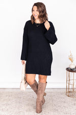 Load image into Gallery viewer, Decide My Path Ribbed Bell Sleeve Black Sweater Dress
