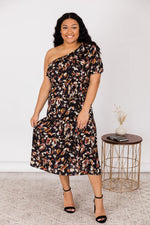 Load image into Gallery viewer, On Repeat Floral One Shoulder Ruffle Maxi Dress Black
