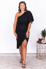 Load image into Gallery viewer, Seek Your Love Black One Shoulder Wrap Dress
