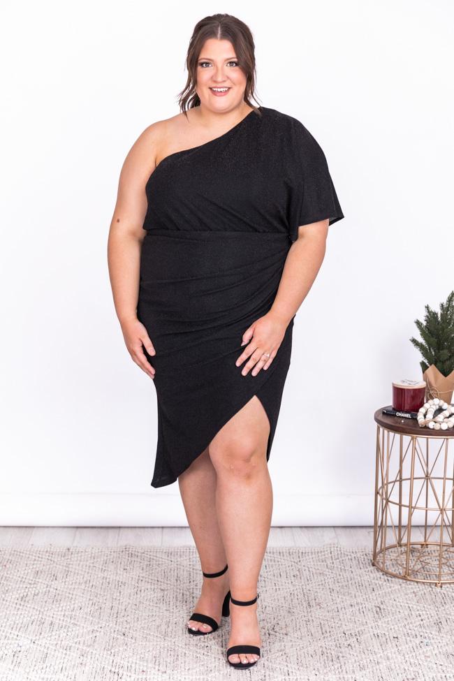 Seek Your Love Black One Shoulder Wrap Dress