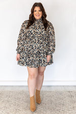 Load image into Gallery viewer, Original Standard High Neck Babydoll Black Floral Dress
