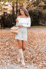Load image into Gallery viewer, CAITLIN COVINGTON X PINK LILY The Mimi Button Front Grey Tweed Skirt PRE-ORDER
