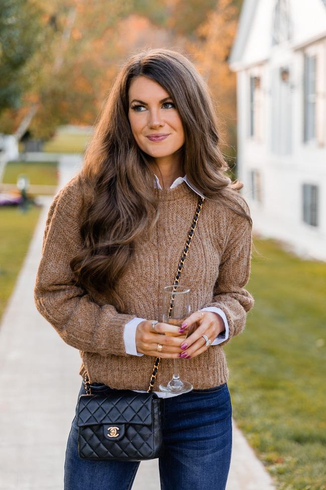 CAITLIN COVINGTON X PINK LILY The Eleanor Camel Crew Neck Sweater